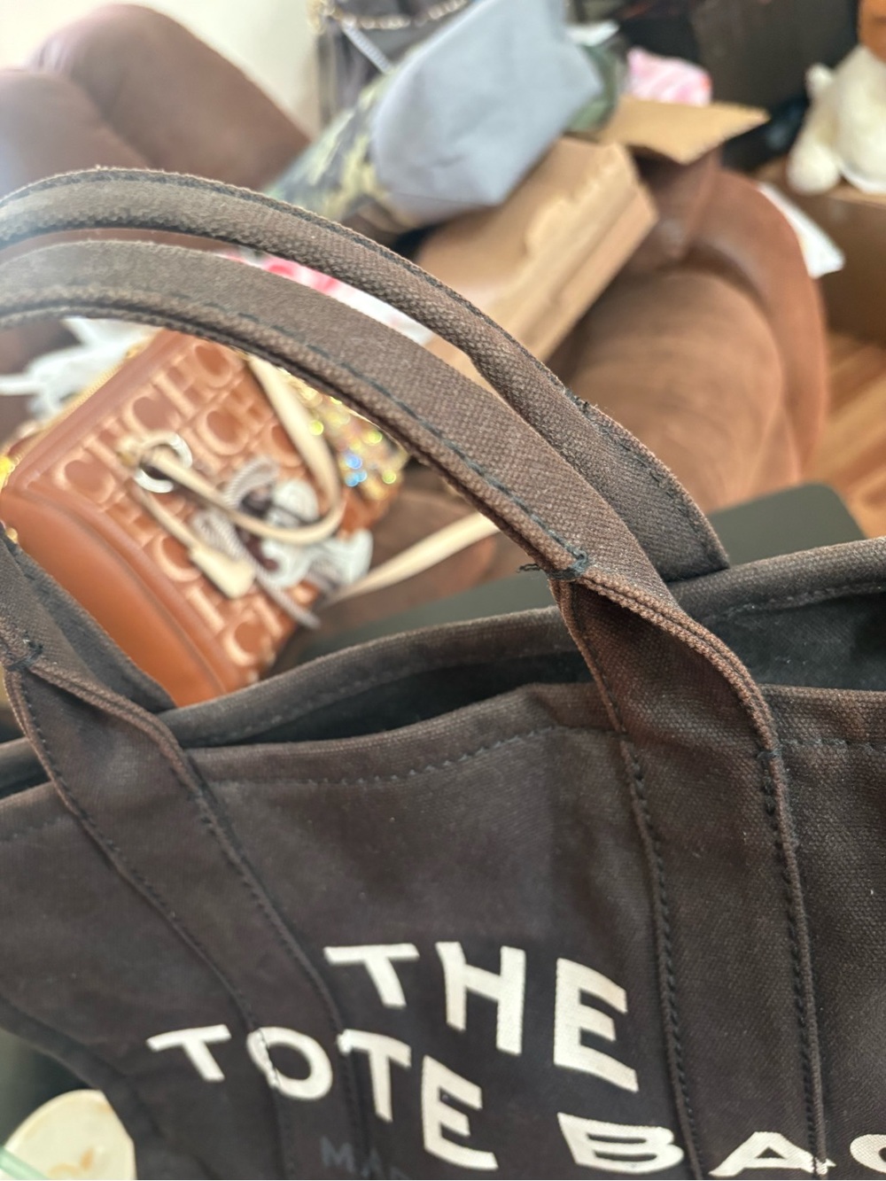 Marc Jacobs Black Canvas Tote Bag with White Logo. 13"W x 10"H x 7"D. (Interior - Picture 2 of 12